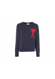 Ami Paris Ami De Coeur Felted Merino Wool Sweater Night Blue/Red