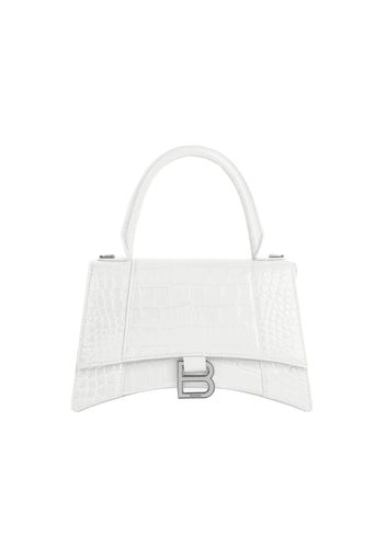 Balenciaga Hourglass Small Top Handle Bag Crocodile Embossed White