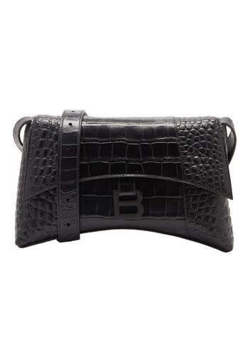 Balenciaga Downtown Shoulder Bag XS Crocodile Embossed Black/Black