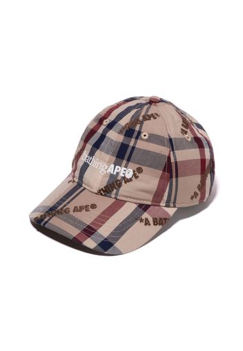 BAPE A Bathing Ape Logo Check Pattern Cap Beige