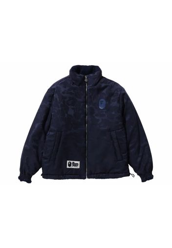 BAPE Tonal Solid Camo Sherpa Reversible Jacket Navy