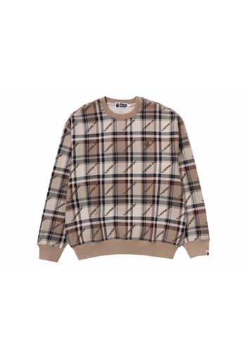 BAPE A Bathing Ape Logo Check Pattern Crewneck Beige