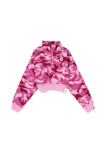 BAPE Women's Woodland Camo Cropped Half Zip Sweater Pink