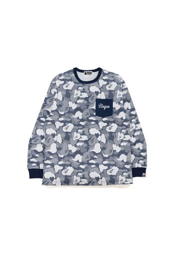 BAPE Stripe ABC Camo Relaxed Fit Pocket L/S Tee Navy