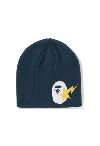 BAPE Sta Ape Head Leather Patched Knit Beanie Navy