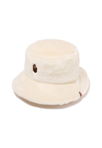 BAPE Womens One Point Fur Bucket Hat White