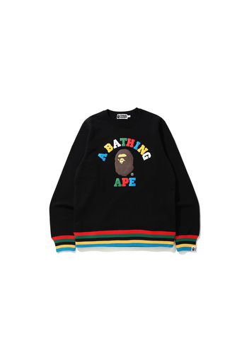 BAPE Multi Color Letters College Line Rib Crewneck Black