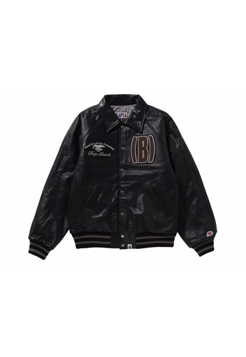 BAPE (B)APE Leather Varsity Jacket Black