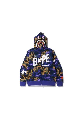 BAPE x Heron Preston Mix 1st Camo Shark Relaxed Fit Full Zip Hoodie Purple