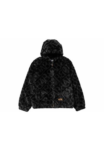 BAPE Sport Monogram Fake Fur Hoodie Jacket Black