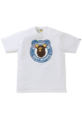 BAPE x Bearbrick Camo Bear Busy Works Tee White Blue