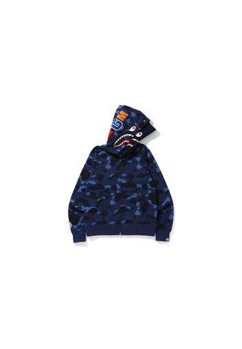 BAPE Color Camo Shark Wide Full Zip Double Hoodie Navy