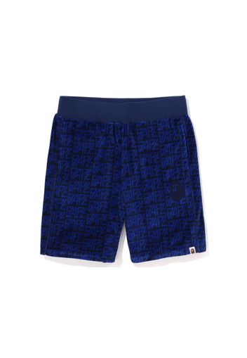 BAPE Logo Monogram Velour Shorts Navy