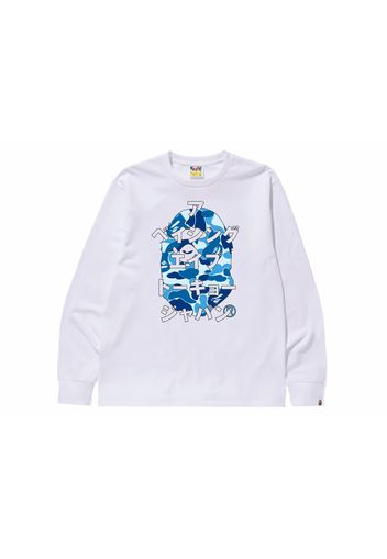 BAPE ABC Camo Japanese Letters Long Sleeve Tee White/Blue