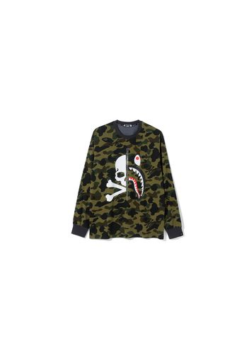 BAPE Vs Mastermind Half Skull Half Shark MMB Split Panel Camo Longsleeve Tee Green/Black