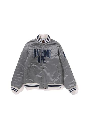 BAPE Solid Camo NYC Logo Nylon Varsity Jacket Gray