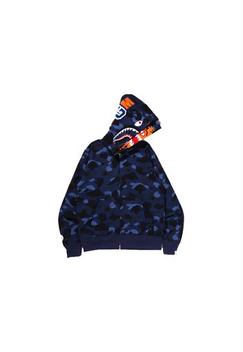 BAPE Color Camo Tiger Shark Wide Full Zip Double Hoodie (SS22) Navy