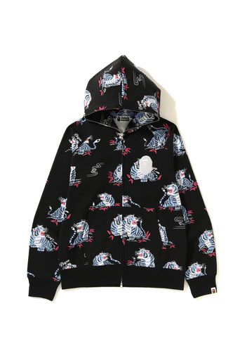 BAPE Tiger Pattern Full Zip Hoodie Black