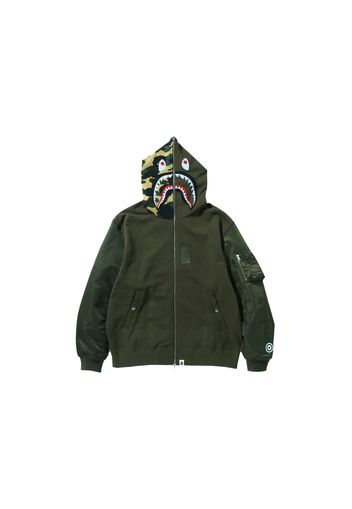 BAPE Military Shark Relaxed Fit Full Zip Hoodie Olivedrab