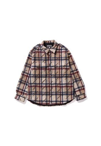 BAPE A Bathing Ape Logo Check Pattern Padded Flannel Shirt Jacket Beige