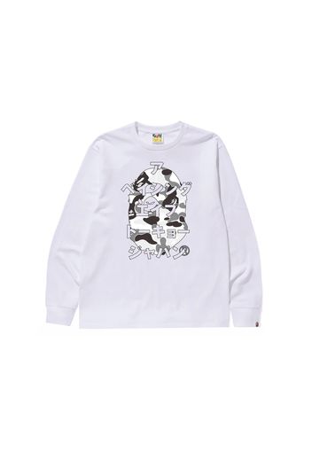 BAPE ABC Camo Japanese Letters Long Sleeve Tee White/Gray