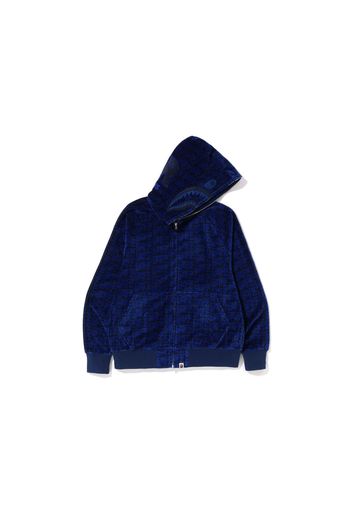 BAPE Logo Monogram Velour Shark Full Zip Hoodie Navy