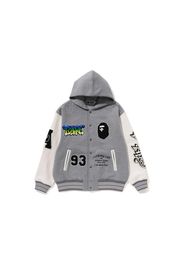 BAPE Lux Sport Badges Oversized Hooded Sweat Varsity Jacket Gray