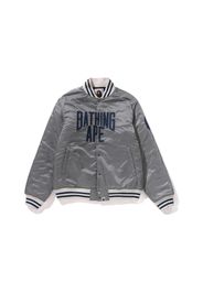 BAPE Solid Camo NYC Logo Nylon Varsity Jacket Gray