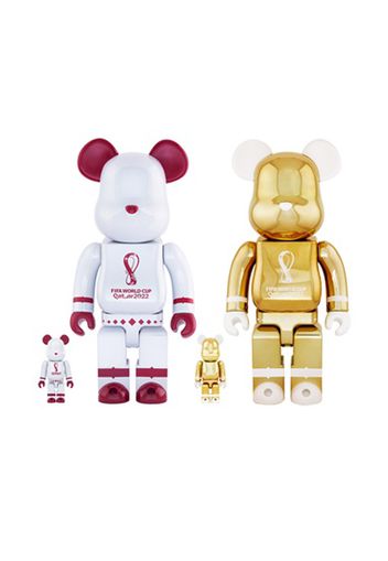 Bearbrick x FIFA World Cup Qatar 2022 100% & 400% 4-Pc Set White Chrome/Gold