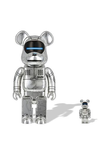 Bearbrick x BAPE x Hajime Sorayama Baby Milo 100% & 400% Set Silver