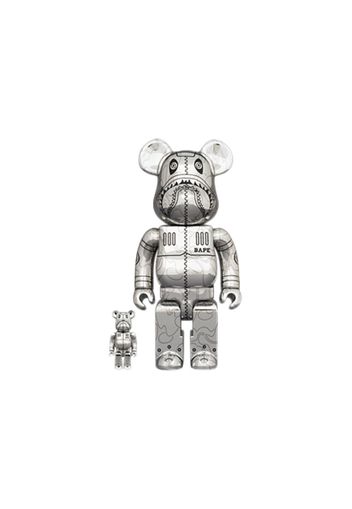 Bearbrick x BAPE x Hajime Sorayama Camo Shark 100% & 400% Set Silver