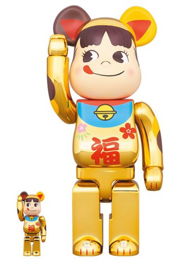 Bearbrick Maneki Neko Peko-chan Fuku 100% & 400% Set Gold Plated