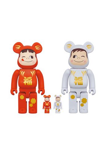 Bearbrick Daruma Peko-chan & Poco-chan 100% & 400% Set of 4 Red/White