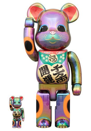 Bearbrick Lucky Cat Good Luck Ten Million Ryo Black Transparent Plating 100% & 400% Set