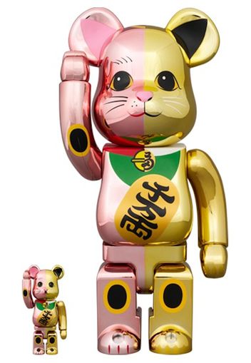 Bearbrick Maneki Neko Ten Man Ryo 100% & 400% Set Pink/Gold Plated