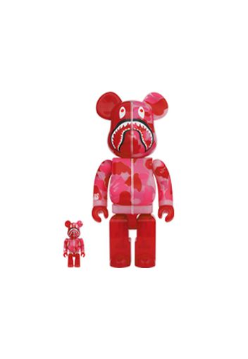 Bearbrick x BAPE ABC Camo Shark 100% & 400% Set Clear Red