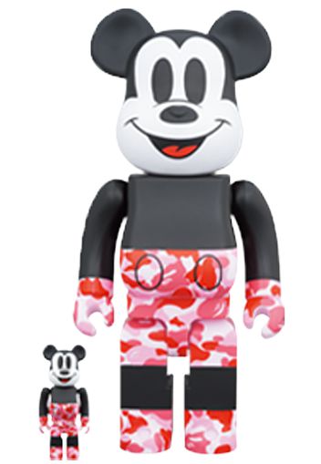 Bearbrick BAPE Mickey Mouse 100% & 400% Set Black/Red Camo