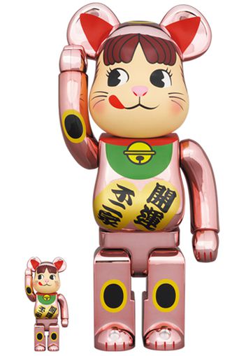 Bearbrick Maneki Neko Peko-chan 100% & 400% Set Peach Gold Plated