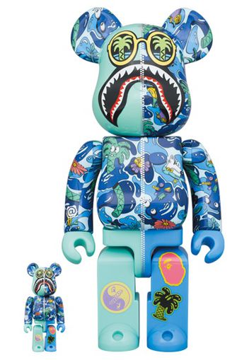 Bearbrick x Steven Harrington x BAPE Shark 100% & 400% Set Blue Camo