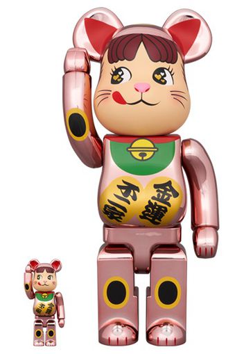 Bearbrick Lucky Cat Peko-chan Money Luck 100% & 400% Set Peach Gold