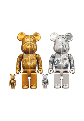 Bearbrick x BAPE Camo Shark 100% & 400% 4-Pc Set Gold/Silver