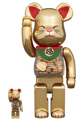 Bearbrick Lucky Cat Oval Good Luck Gold Plated 100% & 400% Set