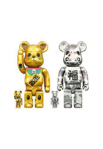 Bearbrick x BAPE Maneki Neko & Daruma 100% & 400% 4-Pc Set Gold & Silver Plated