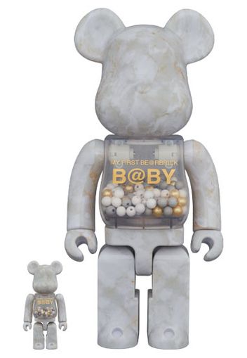 Bearbrick My First Baby Marble Ver. 100% & 400% Set White & Gold