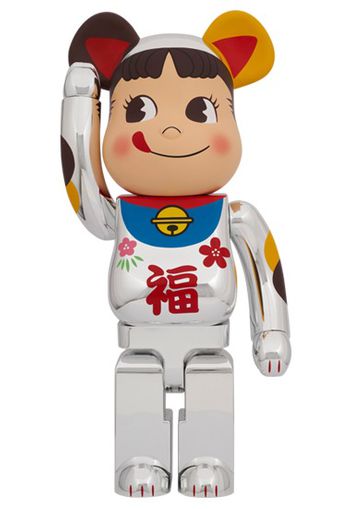 Bearbrick Lucky Cat Peko-chan 1000 Silver