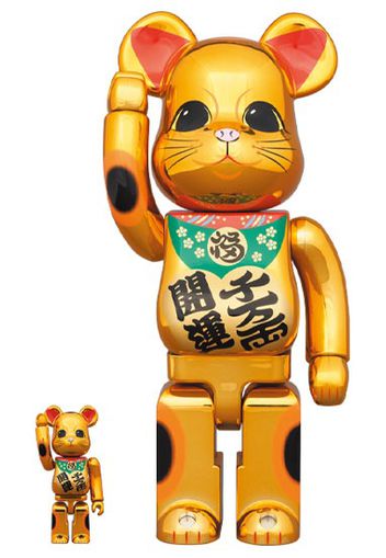 Bearbrick Lucky Cat Good Luck Ten Million Ryo 100% & 400% Set Gold Plated