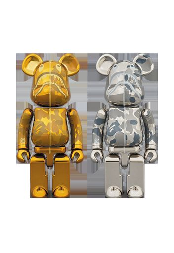 Bearbrick x BAPE Superalloy Camo Shark 200% Set Gold/Silver