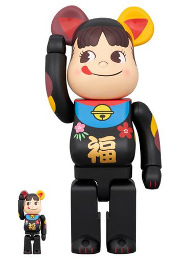 Bearbrick Lucky Cat Peko-Chan Fuku 100% & 400% Set Black