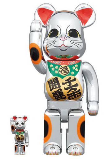 Bearbrick Lucky Cat Good Luck Ten Million Ryo 100% & 400% Set Silver Plated