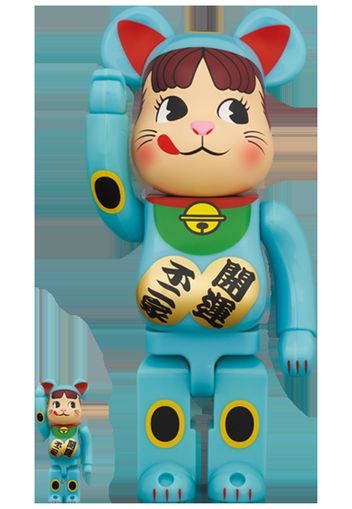 Bearbrick Maneki Neko Peko-chan Blue Liminous 100% & 400% Set